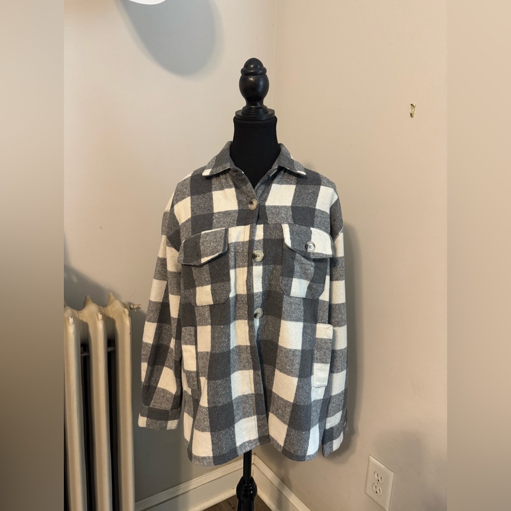 Kendall & Kylie Gray and Cream Plaid Shirt